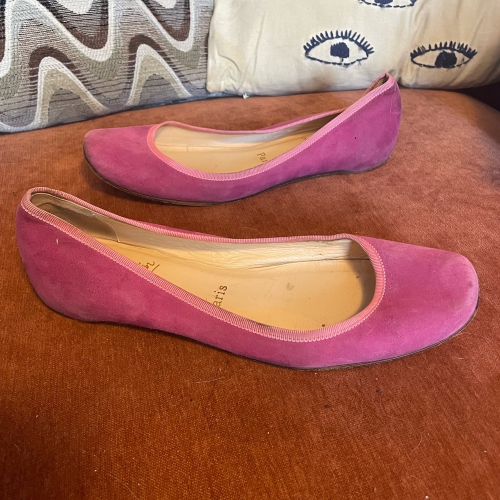 Christian Louboutin Ballet Flats Suede Pink Magenta Slip Ons
